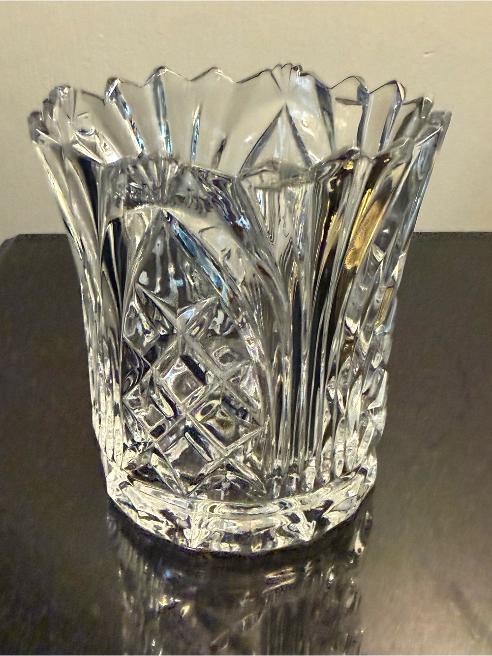 Cut Crystal Patterned Vase - Clear Glass